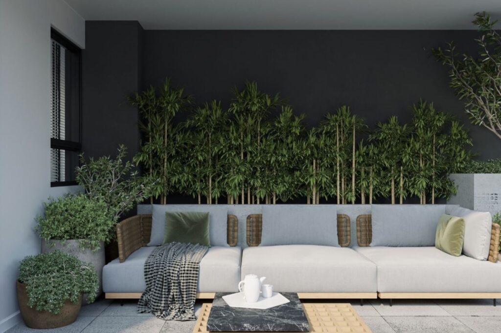 现代亲生物室内设计，特色是垂直绿墙、天然材料和室内植物，在迪拜豪宅中营造宁静的健康空间