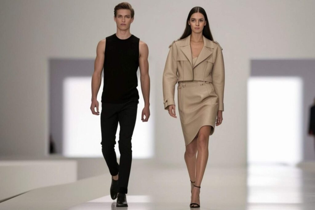 Mannequins défilant dans une collection de mode durable designers de mode surcyclant de manière durable et circulaire créative