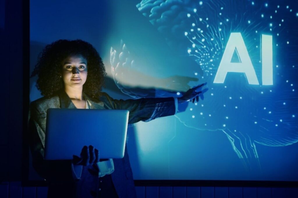 未来主义的人工智能技术和数字化转型可视化，代表了迪拜在人工智能应用、自动化和创新方面的商业趋势，推动2026年经济增长