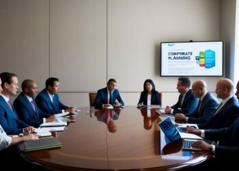 迪拜商人在现代DIFC办公室讨论投资机会和商业趋势，背景是标志性天际线，代表2026年经济增长和战略规划