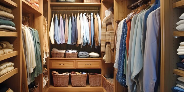 现代家居收纳系统，白色模块化置物架单元在迪拜公寓步入式衣帽间整理衣物和配饰