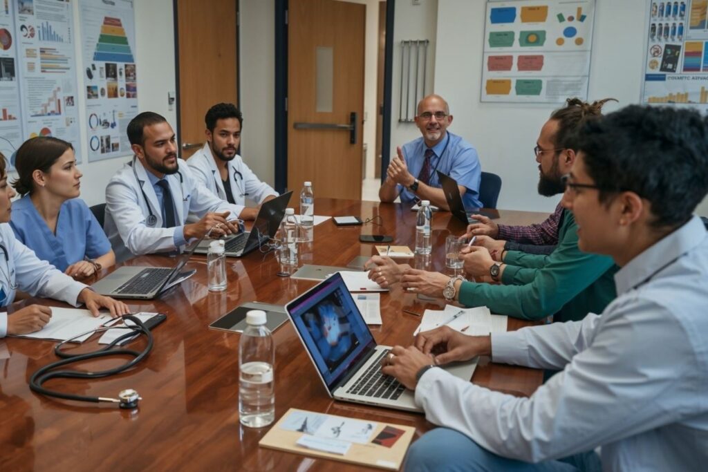 Инвестиции в здравоохранение Дубая с профессионалами, обсуждающими инвестиционные возможности в секторе частных больниц