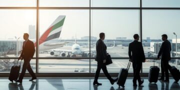 企业差旅人士在迪拜国际机场参加会奖旅游行业的商务活动