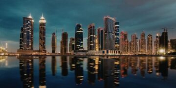 迪拜天际线现代商业区摩天大楼经济