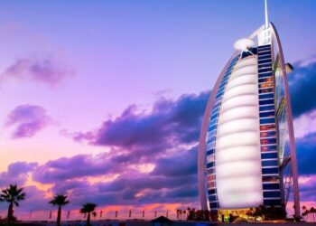 Burj Al Arab hotel sail shaped tower on Jumeirah Beach Dubai luxury landmark