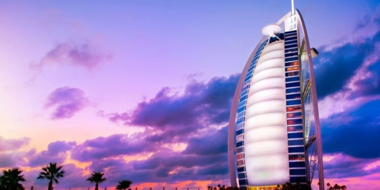 Burj Al Arab hotel sail shaped tower on Jumeirah Beach Dubai luxury landmark
