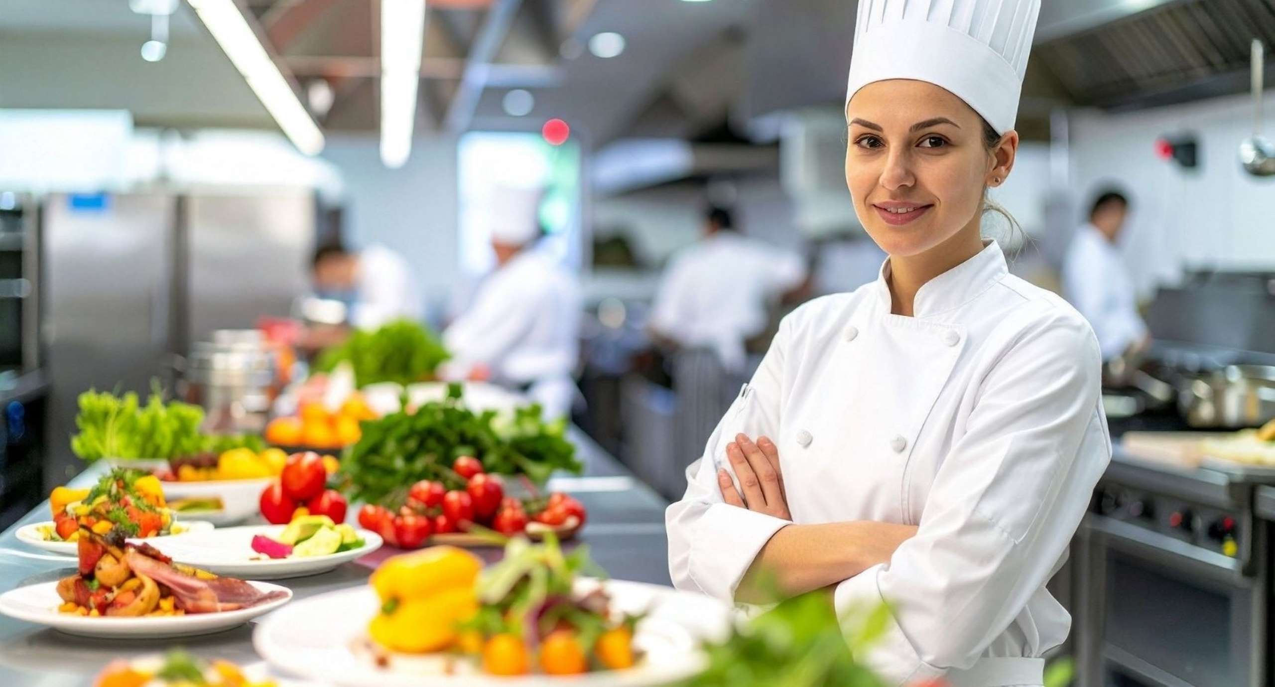 Chef préparant des légumes frais dans la cuisine d'un restaurant, de la ferme à la table, bio, durable, local