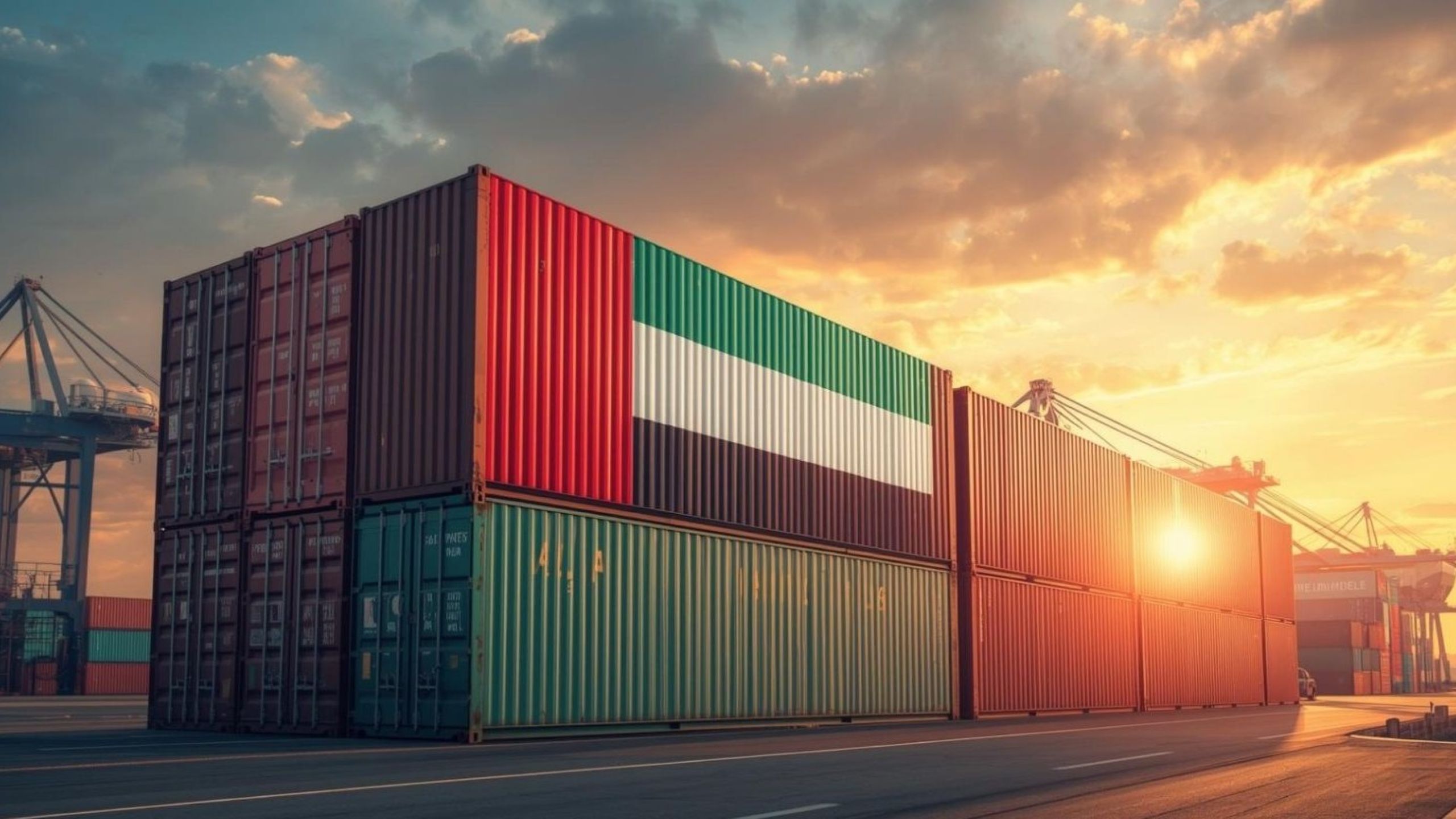 Hub logístico de Dubai com a expansão do porto de Jebel Ali movimentando navios porta-contêineres e operações da cadeia de suprimentos